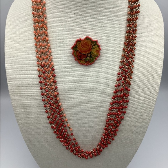 Red Orange Floral Vintage Jewlery Lot /Hallmark - Picture 6 of 12